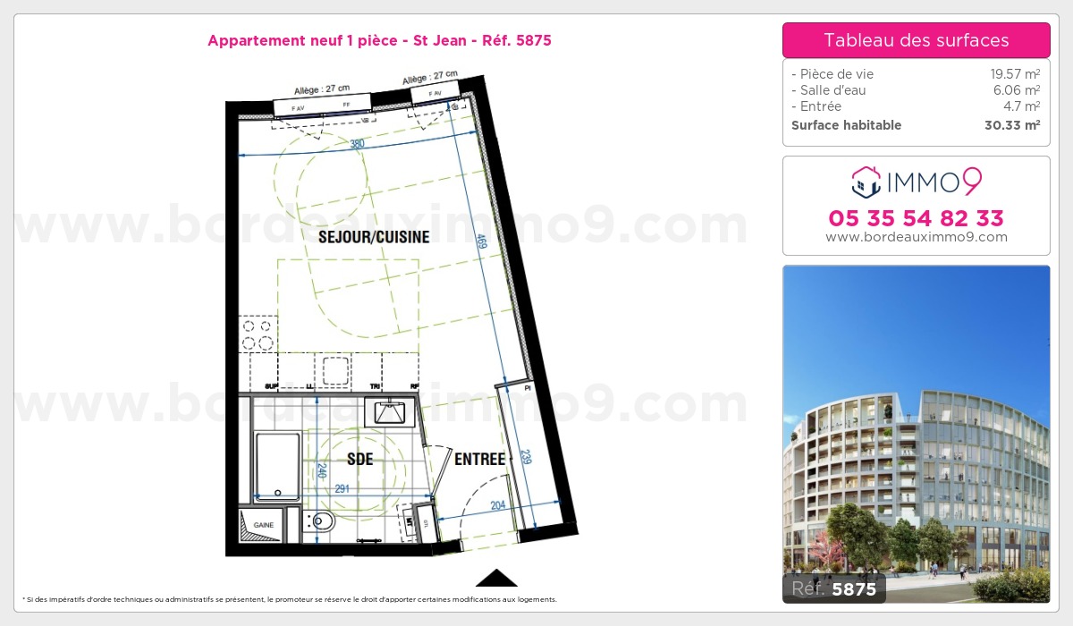 Plan et surfaces, Programme neuf Bordeaux : St Jean Référence n° 5875