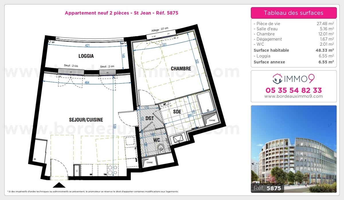 Plan et surfaces, Programme neuf Bordeaux : St Jean Référence n° 5875