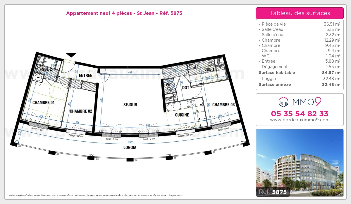 Plan et surfaces, Programme neuf Bordeaux : St Jean Référence n° 5875