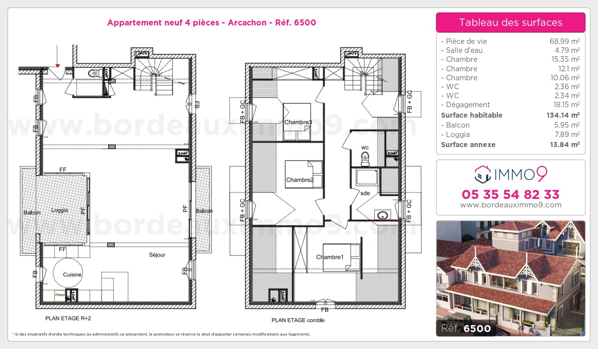 Plan et surfaces, Programme neuf Arcachon Référence n° 6500