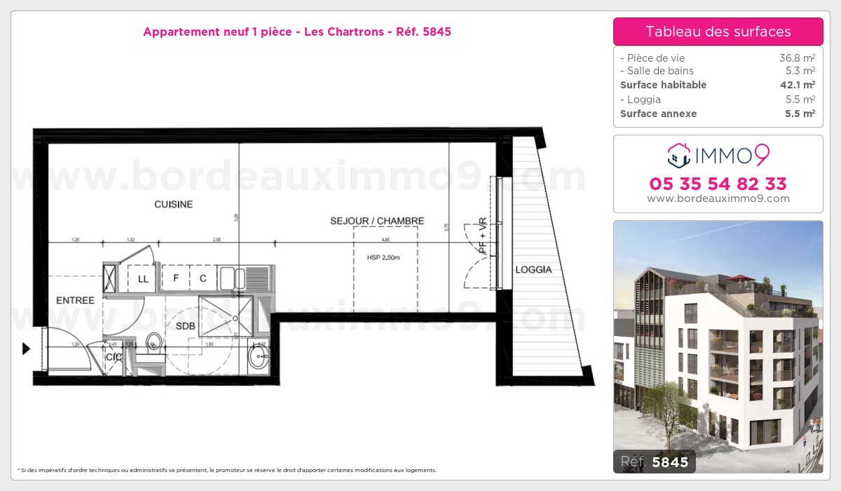 Plan et surfaces, Programme neuf Bordeaux : Chartrons Référence n° 5845