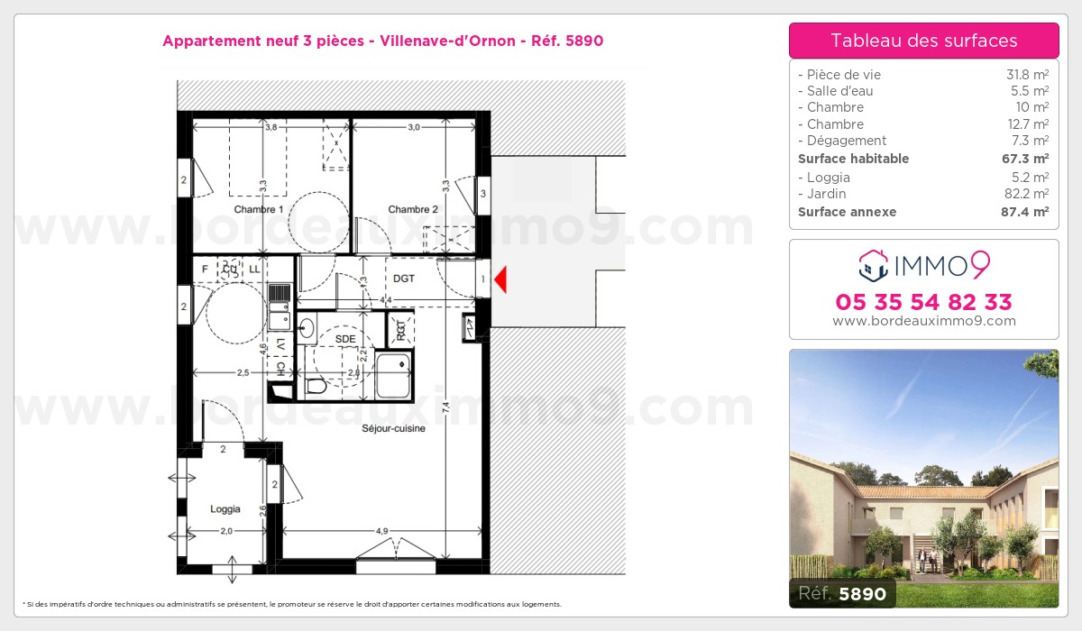 Plan et surfaces, Programme neuf Villenave-d'Ornon Référence n° 5890