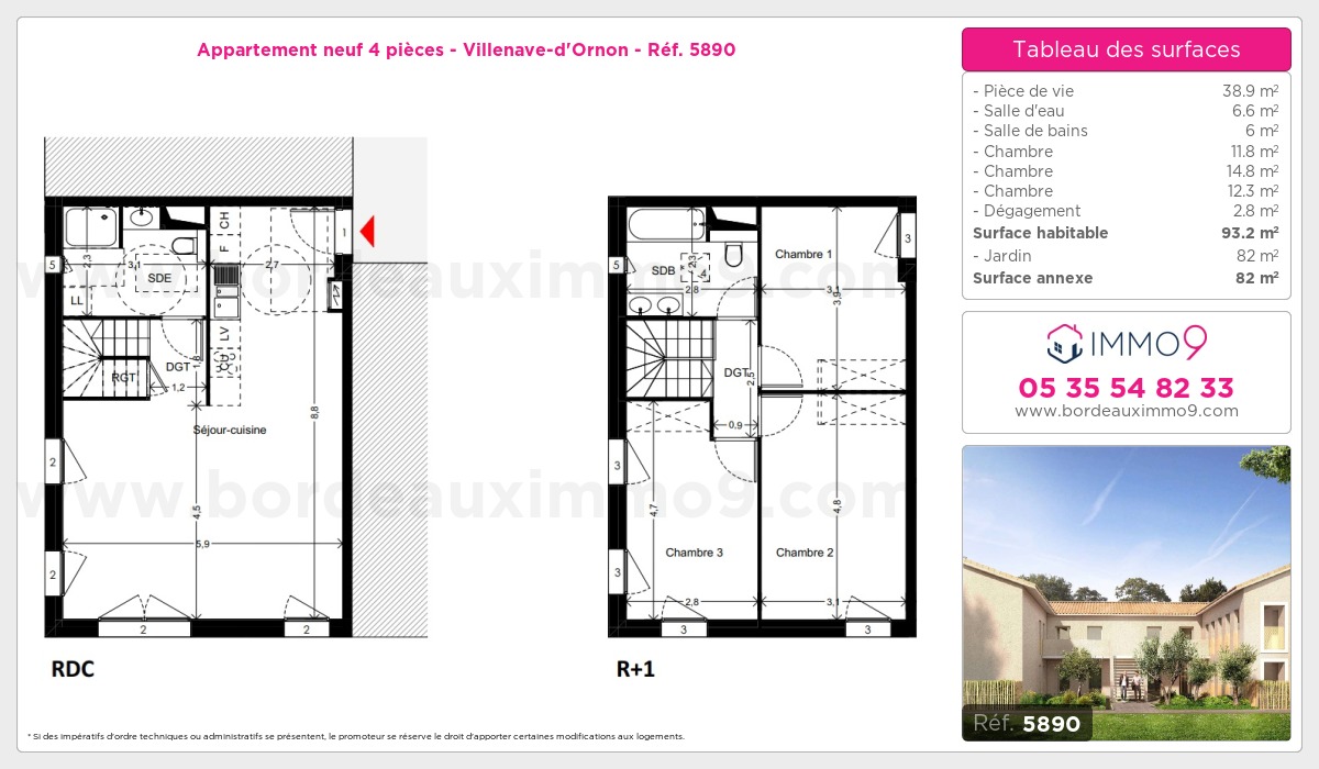 Plan et surfaces, Programme neuf Villenave-d'Ornon Référence n° 5890