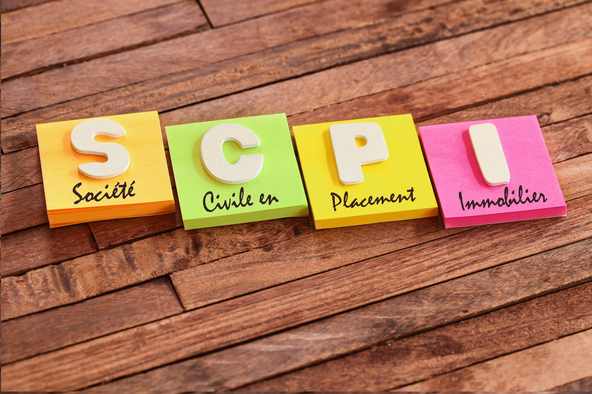 SCPI écrit sur des post-it multicolores