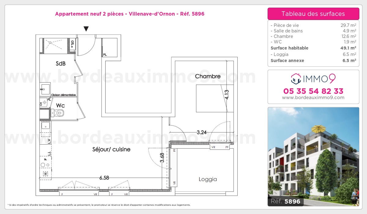 Plan et surfaces, Programme neuf Villenave-d'Ornon Référence n° 5896