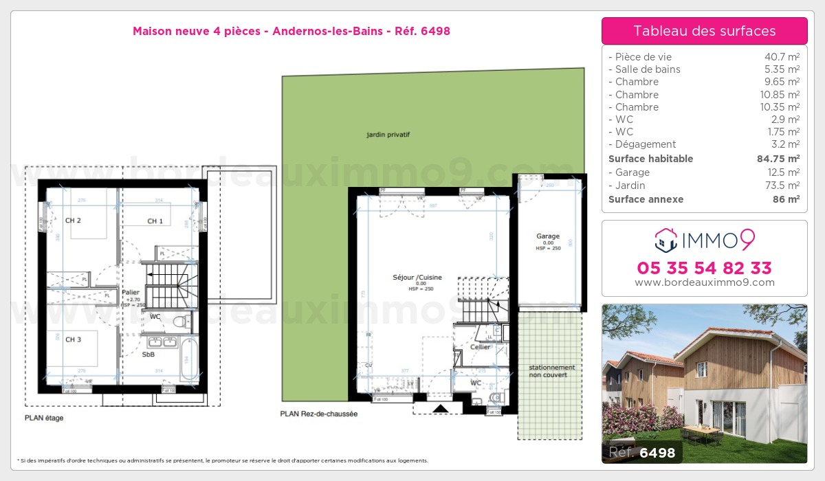 Plan et surfaces, Programme neuf Andernos-les-Bains Référence n° 6498