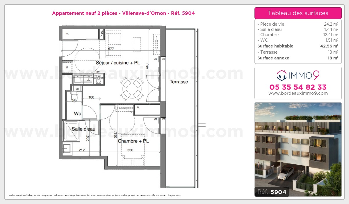 Plan et surfaces, Programme neuf Villenave-d'Ornon Référence n° 5904