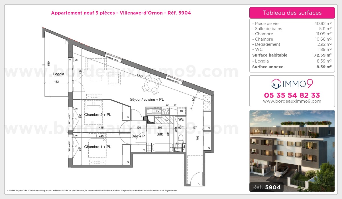 Plan et surfaces, Programme neuf Villenave-d'Ornon Référence n° 5904