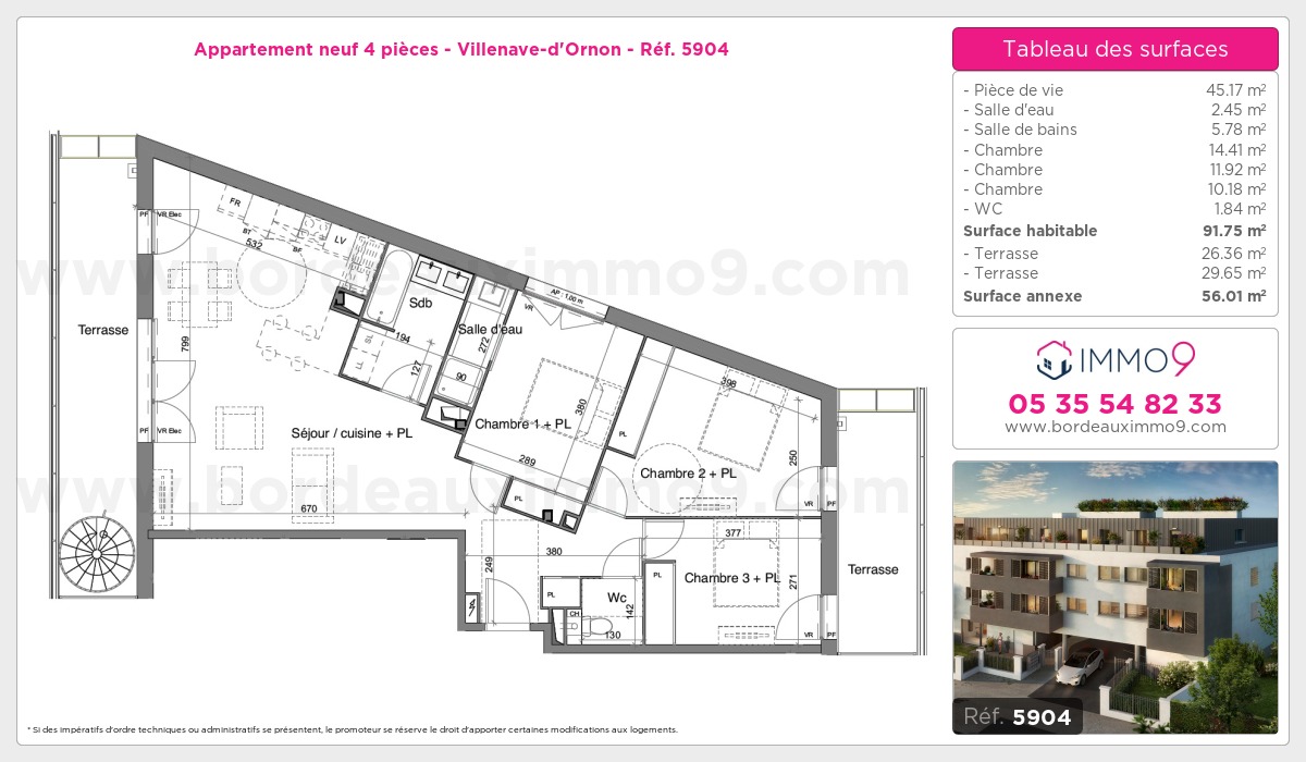 Plan et surfaces, Programme neuf Villenave-d'Ornon Référence n° 5904