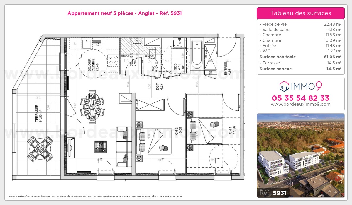 Plan et surfaces, Programme neuf Anglet Référence n° 5931