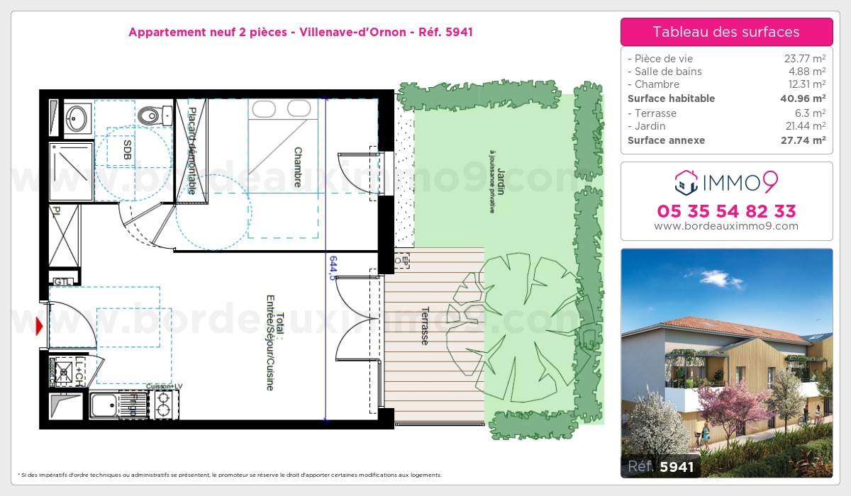 Plan et surfaces, Programme neuf Villenave-d'Ornon Référence n° 5941