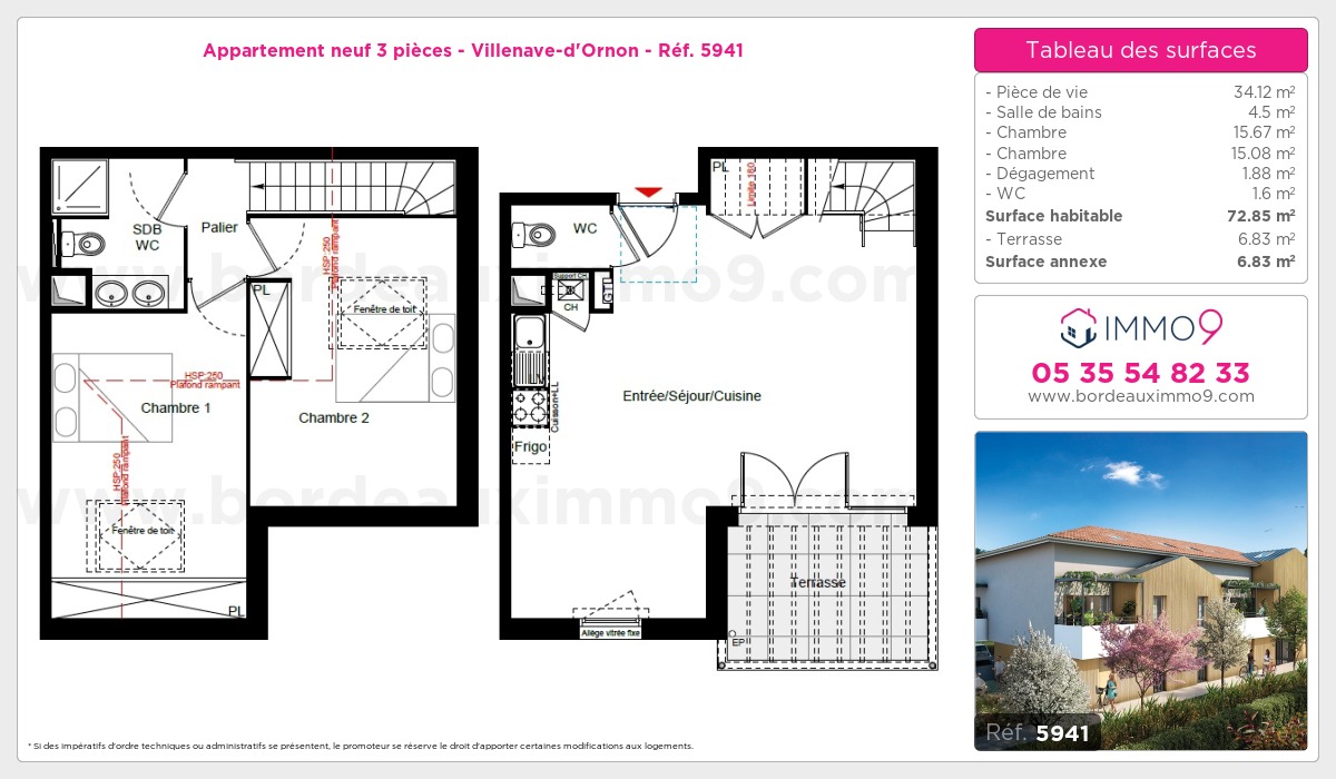 Plan et surfaces, Programme neuf Villenave-d'Ornon Référence n° 5941