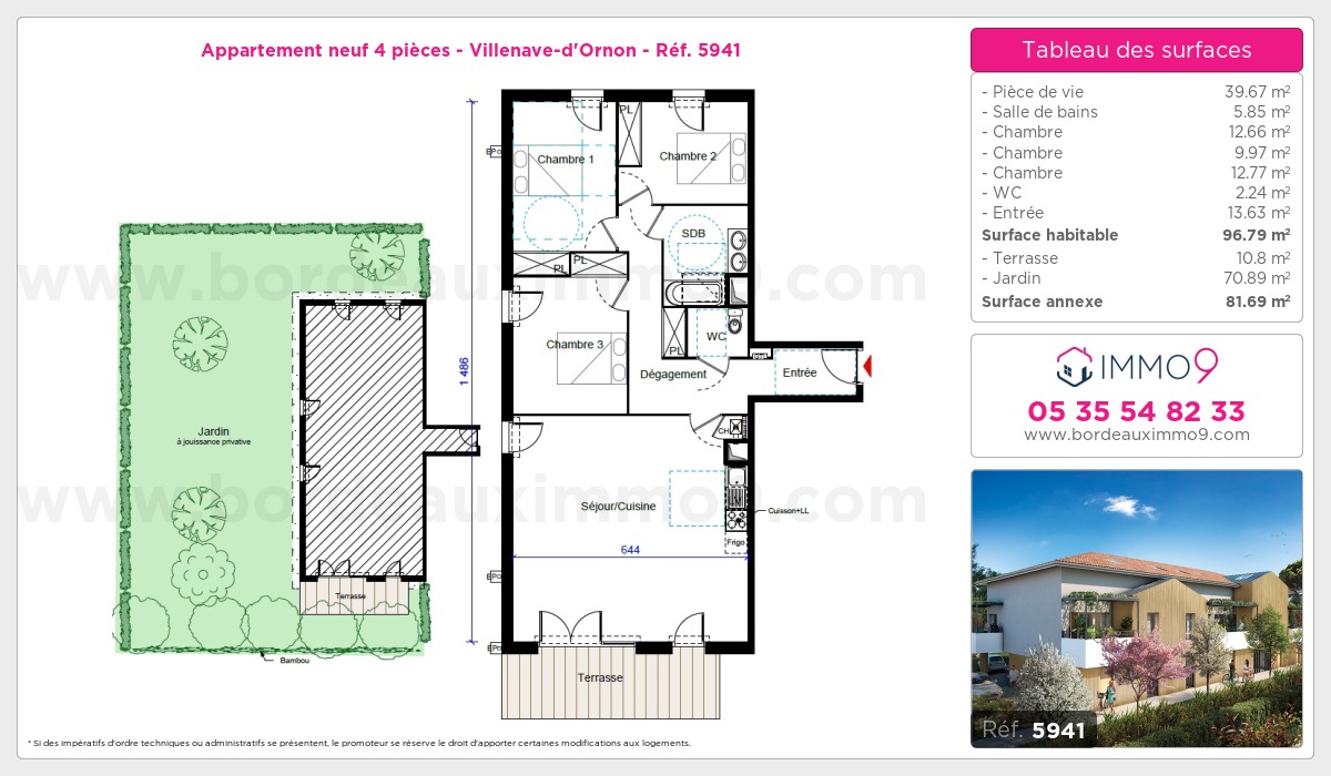 Plan et surfaces, Programme neuf Villenave-d'Ornon Référence n° 5941