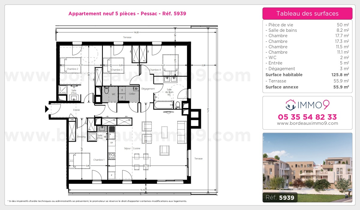 Plan et surfaces, Programme neuf Pessac Référence n° 5939