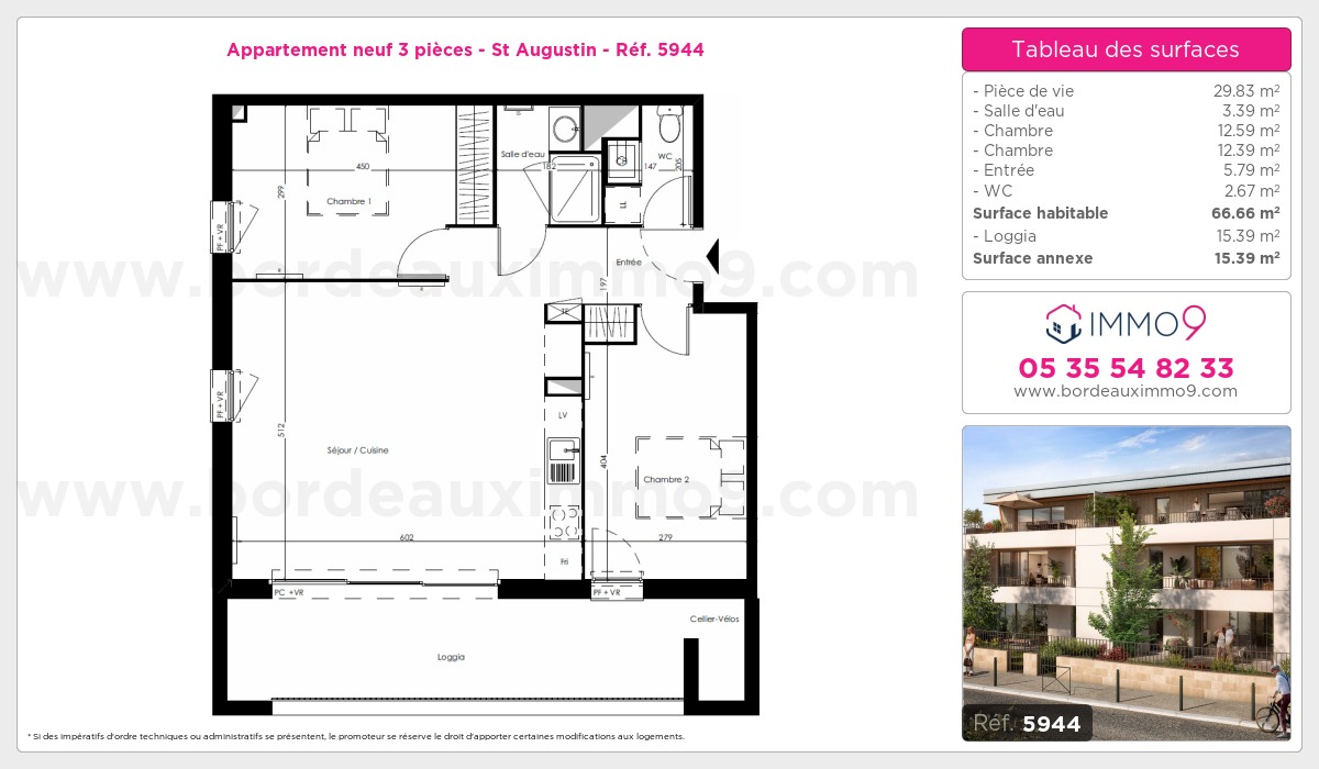 Plan et surfaces, Programme neuf Bordeaux : St Augustin Référence n° 5944