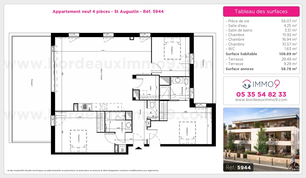 Plan et surfaces, Programme neuf Bordeaux : St Augustin Référence n° 5944