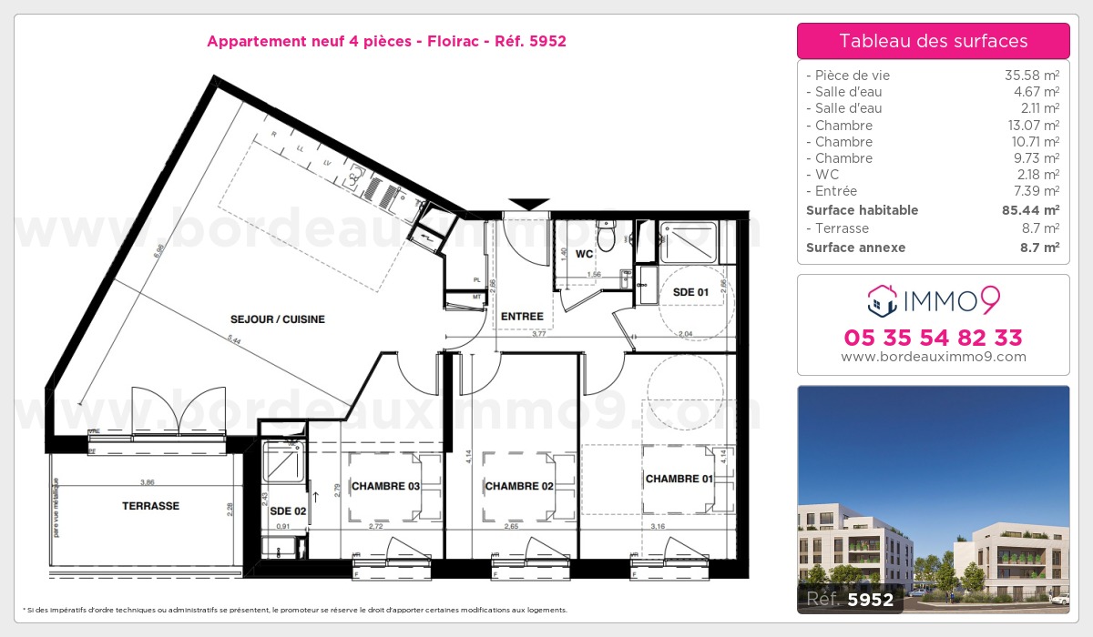 Plan et surfaces, Programme neuf Floirac Référence n° 5952