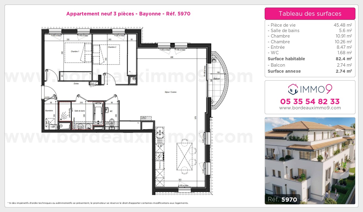 Plan et surfaces, Programme neuf Bayonne Référence n° 5970