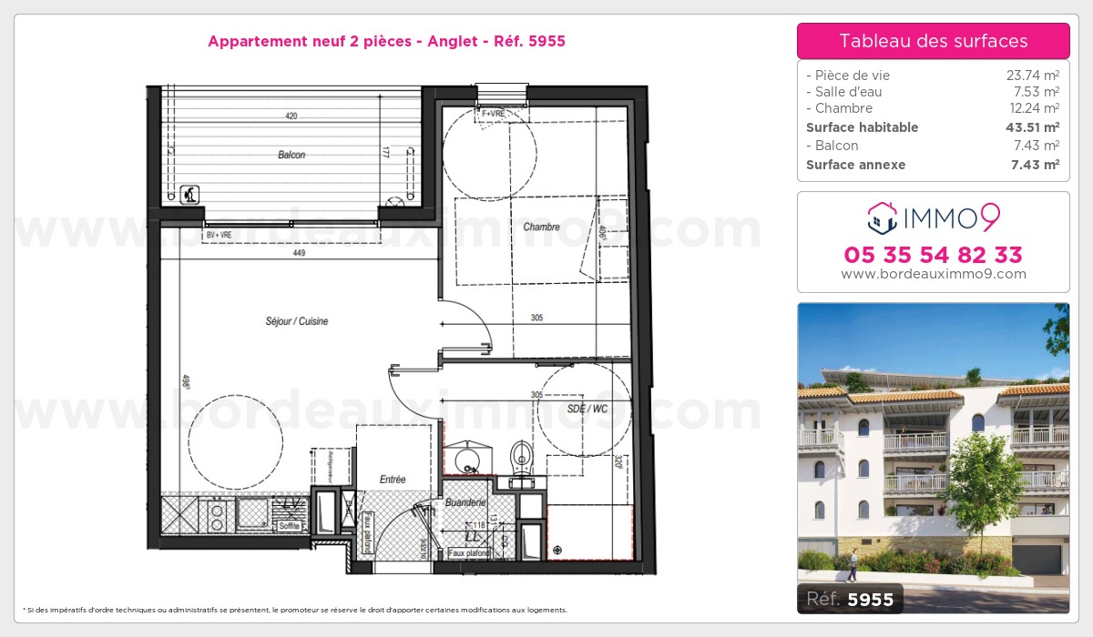 Plan et surfaces, Programme neuf Anglet Référence n° 5955