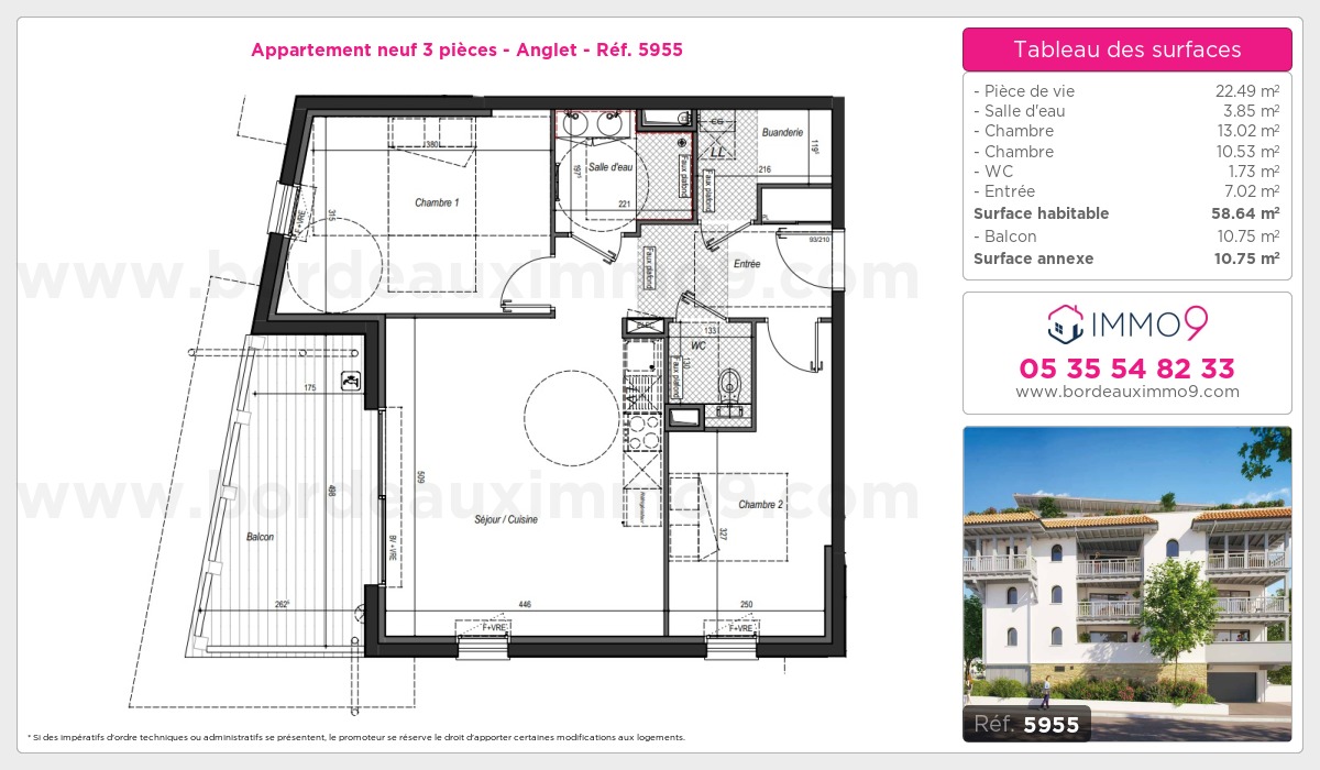 Plan et surfaces, Programme neuf Anglet Référence n° 5955