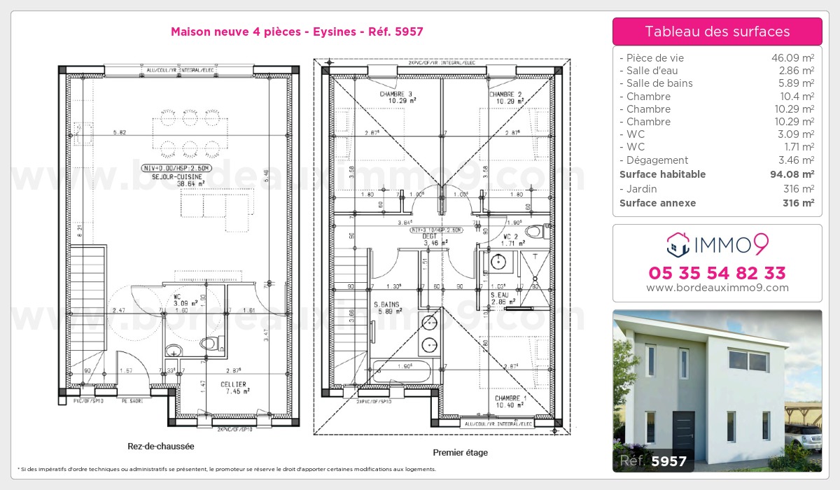 Plan et surfaces, Programme neuf Eysines Référence n° 5957