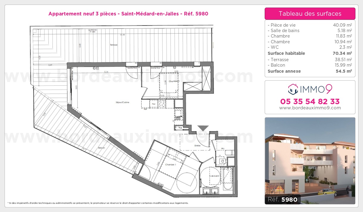 Plan et surfaces, Programme neuf Saint-Médard-en-Jalles Référence n° 5980