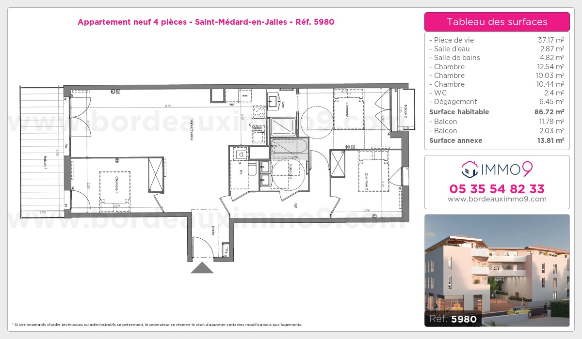 Plan et surfaces, Programme neuf Saint-Médard-en-Jalles Référence n° 5980