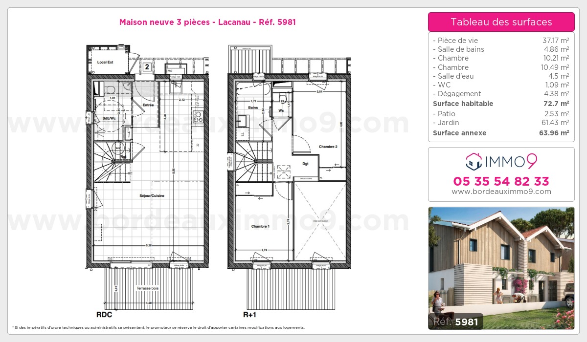 Plan et surfaces, Programme neuf Lacanau Référence n° 5981