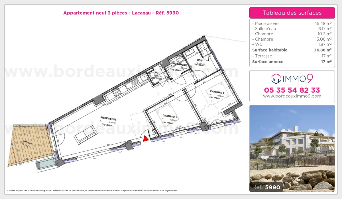 Plan et surfaces, Programme neuf Lacanau Référence n° 5990