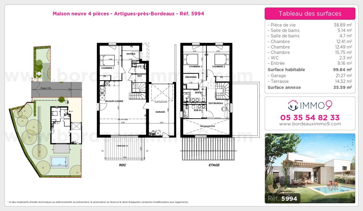 Plan et surfaces, Programme neuf Artigues-près-Bordeaux Référence n° 5994