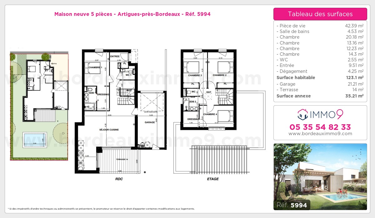 Plan et surfaces, Programme neuf Artigues-près-Bordeaux Référence n° 5994