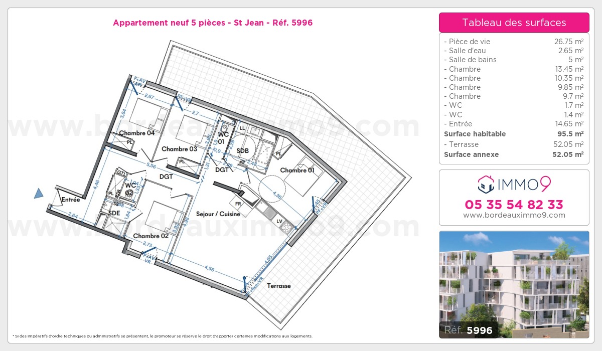 Plan et surfaces, Programme neuf Bordeaux : St Jean Référence n° 5996