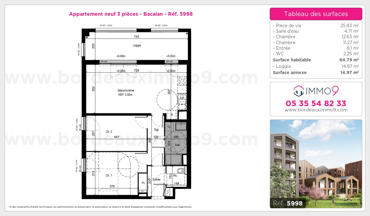 Plan et surfaces, Programme neuf Bordeaux : Bacalan Référence n° 5998