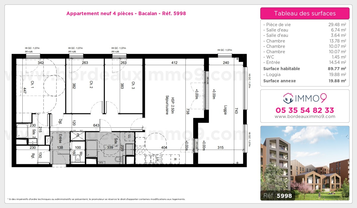 Plan et surfaces, Programme neuf Bordeaux : Bacalan Référence n° 5998