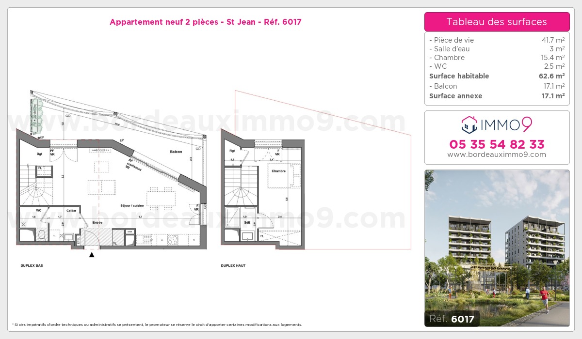 Plan et surfaces, Programme neuf Bordeaux : St Jean Référence n° 6017