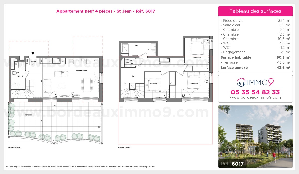 Plan et surfaces, Programme neuf Bordeaux : St Jean Référence n° 6017