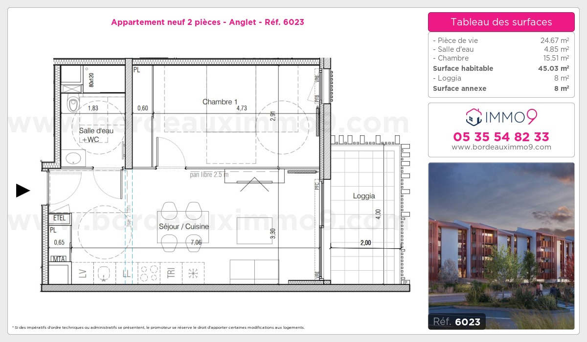 Plan et surfaces, Programme neuf Anglet Référence n° 6023