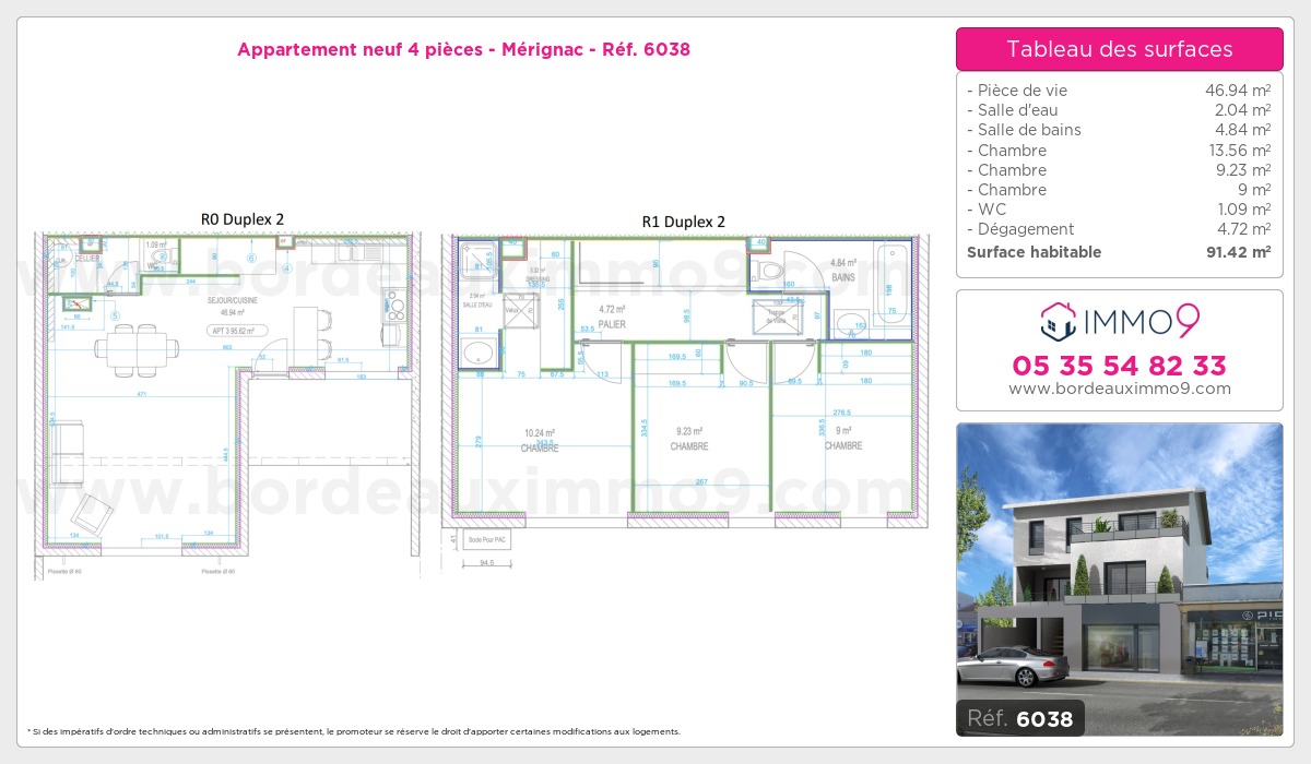 Plan et surfaces, Programme neuf Mérignac Référence n° 6038