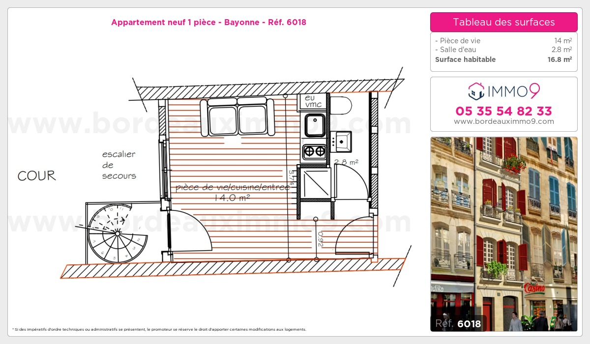 Plan et surfaces, Programme neuf Bayonne Référence n° 6018