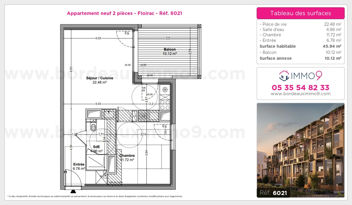 Plan et surfaces, Programme neuf Floirac Référence n° 6021