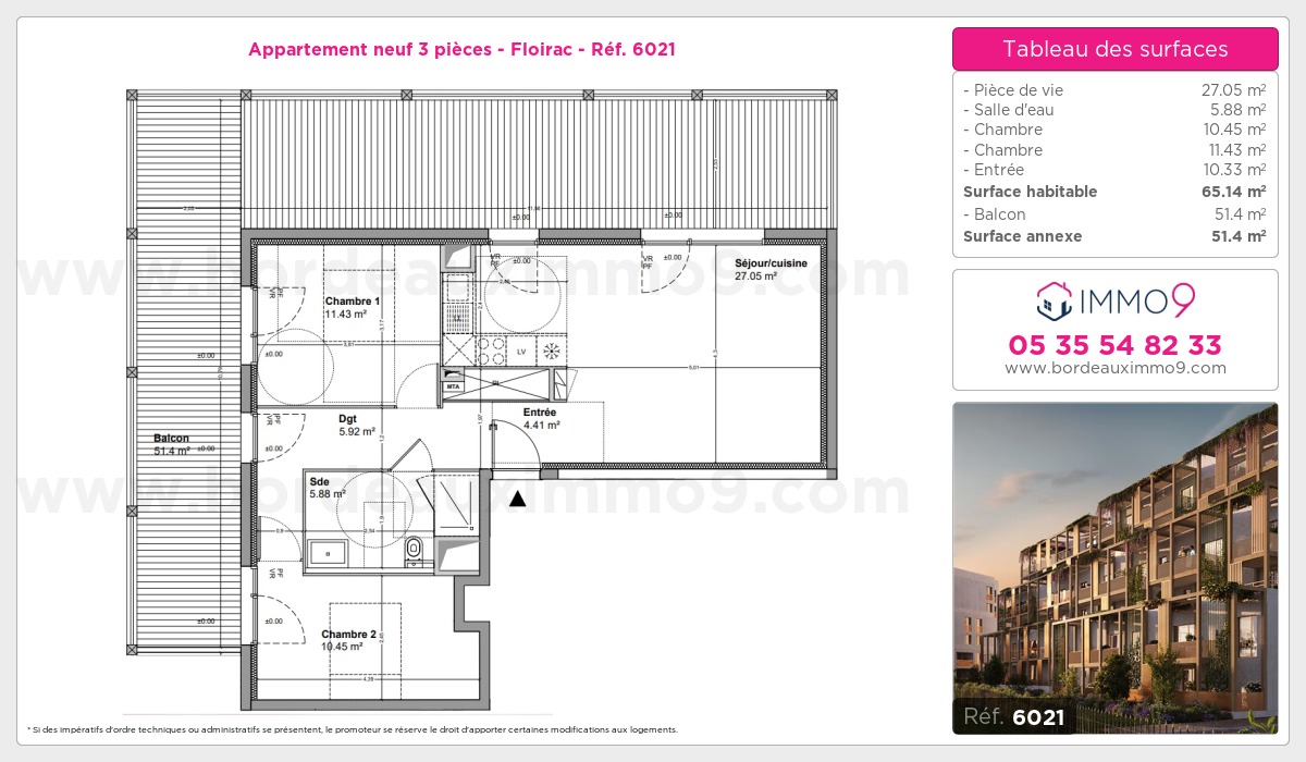 Plan et surfaces, Programme neuf Floirac Référence n° 6021