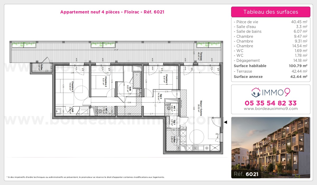 Plan et surfaces, Programme neuf Floirac Référence n° 6021