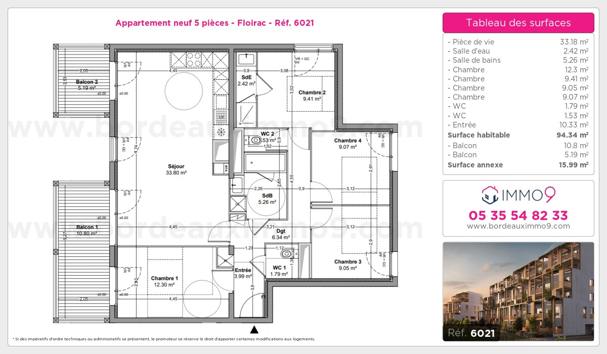 Plan et surfaces, Programme neuf Floirac Référence n° 6021