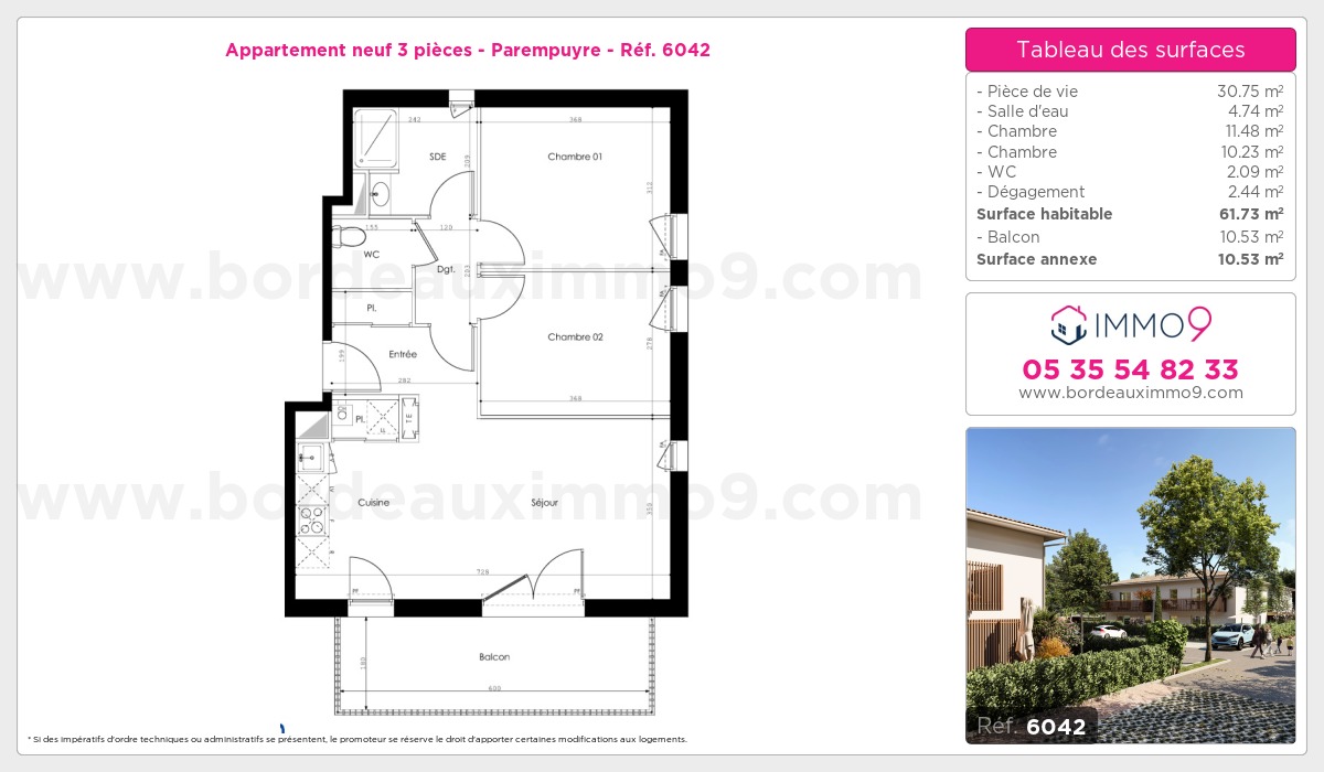 Plan et surfaces, Programme neuf Parempuyre Référence n° 6042