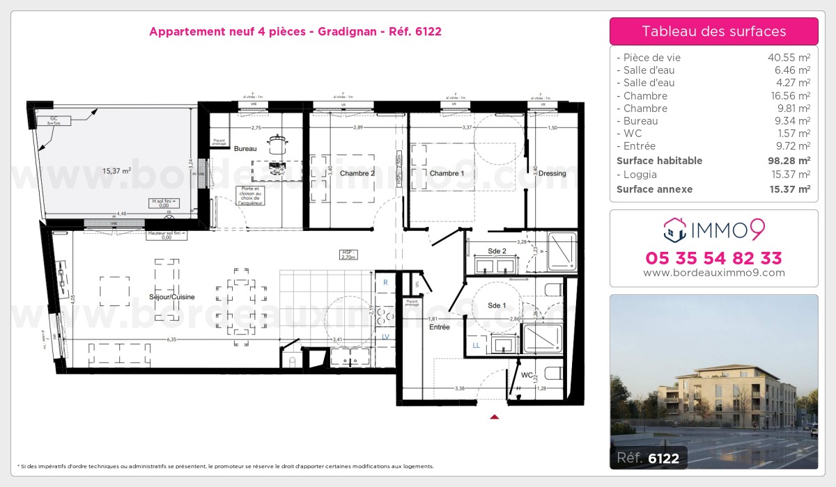 Plan et surfaces, Programme neuf Gradignan Référence n° 6122