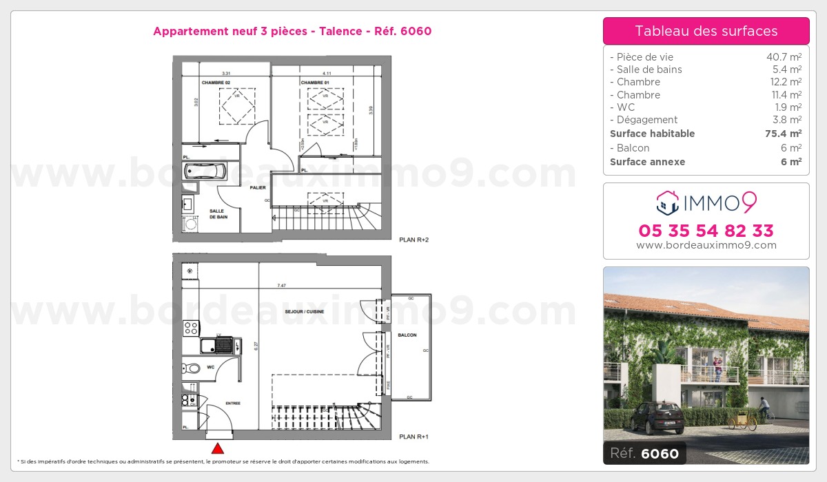 Plan et surfaces, Programme neuf Talence Référence n° 6060