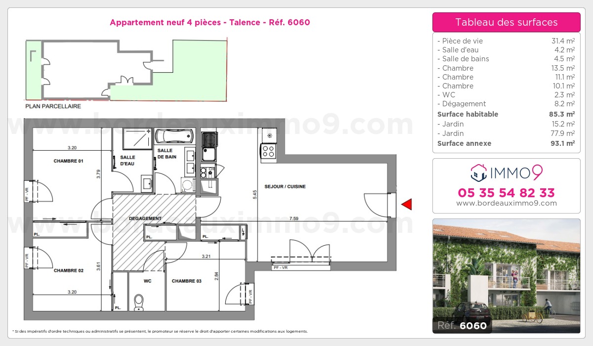 Plan et surfaces, Programme neuf Talence Référence n° 6060