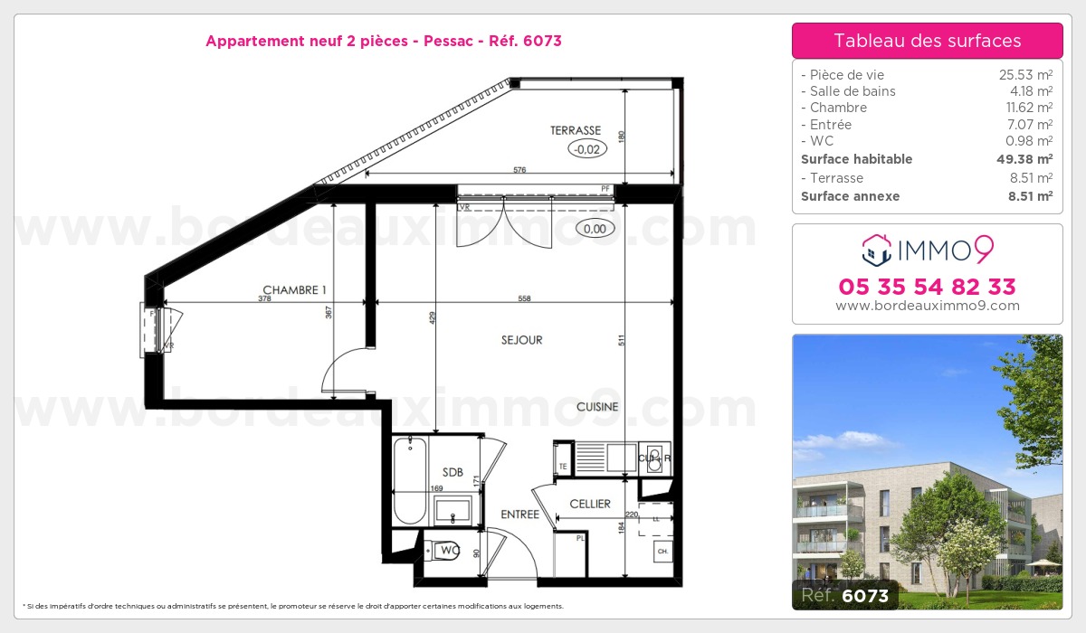 Plan et surfaces, Programme neuf Pessac Référence n° 6073