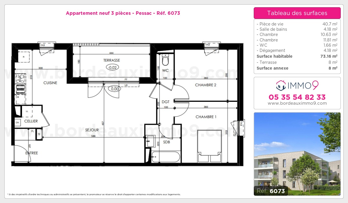 Plan et surfaces, Programme neuf Pessac Référence n° 6073