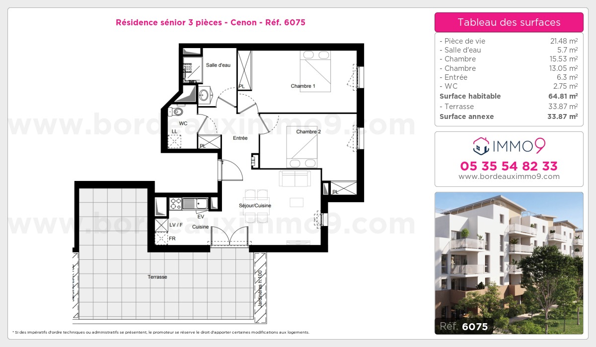 Plan et surfaces, Programme neuf Cenon Référence n° 6075